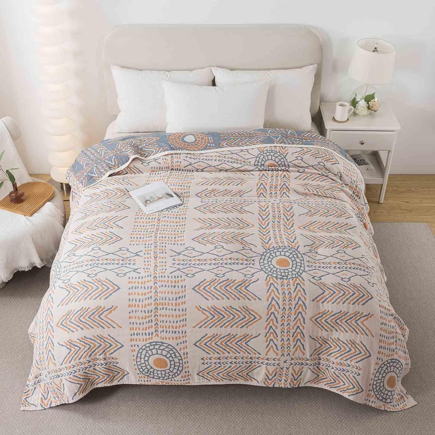 Qidordour Boho Throw Blanket, 60"x80" Muslin Blankets, 100% Organic Cotton Blanket for Couch Sofa, Lightweight Quilt, All Season Bed Throw, Farmhouse Home Decor, D-Indian Arrowhead