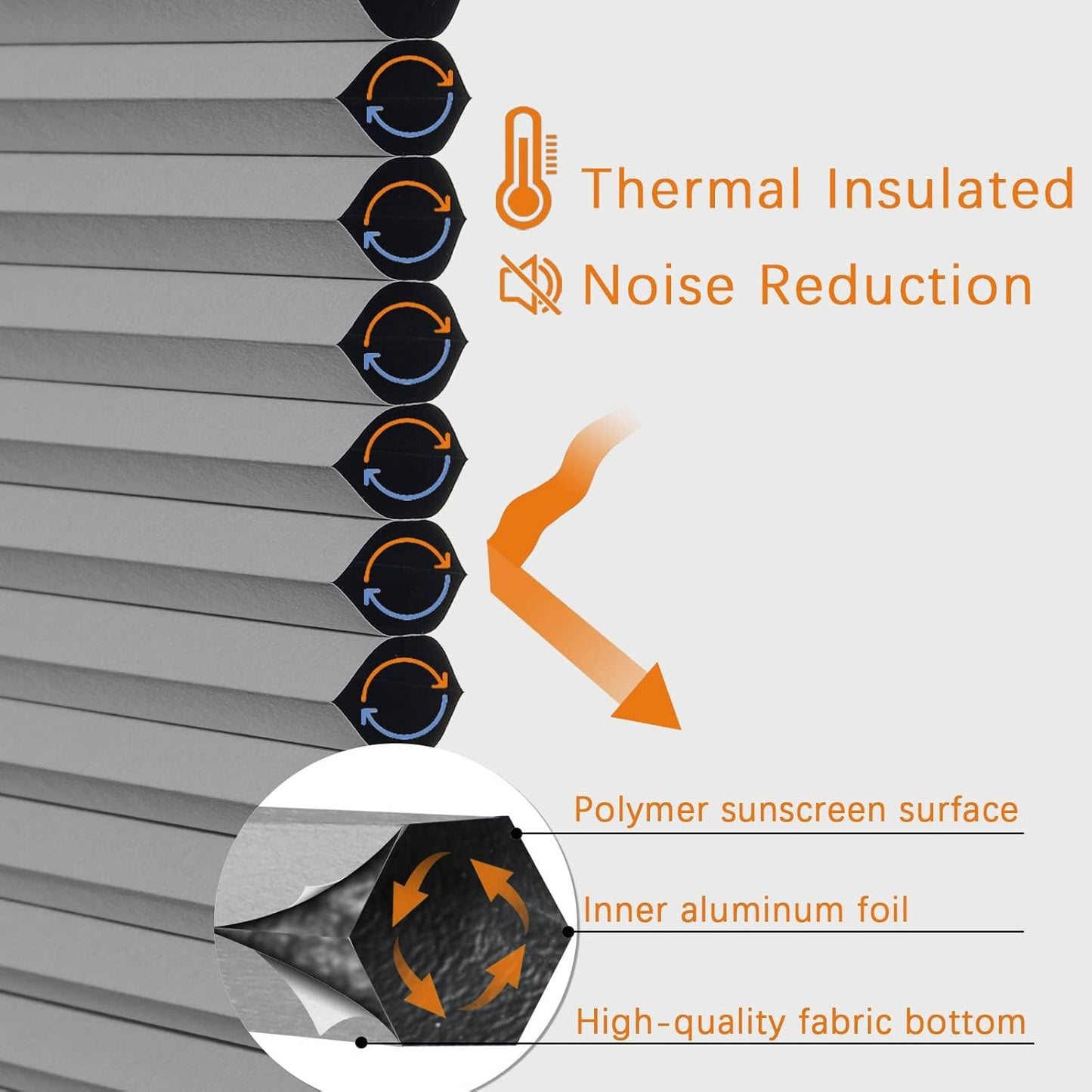 Persilux Blackout Cellular Shades Cordless Window Shades Bottom up Pleated Window Blinds Thermal Insulated Honeycomb Blinds for Windows, Home and Office, Dark Grey, 28" W x 72" H