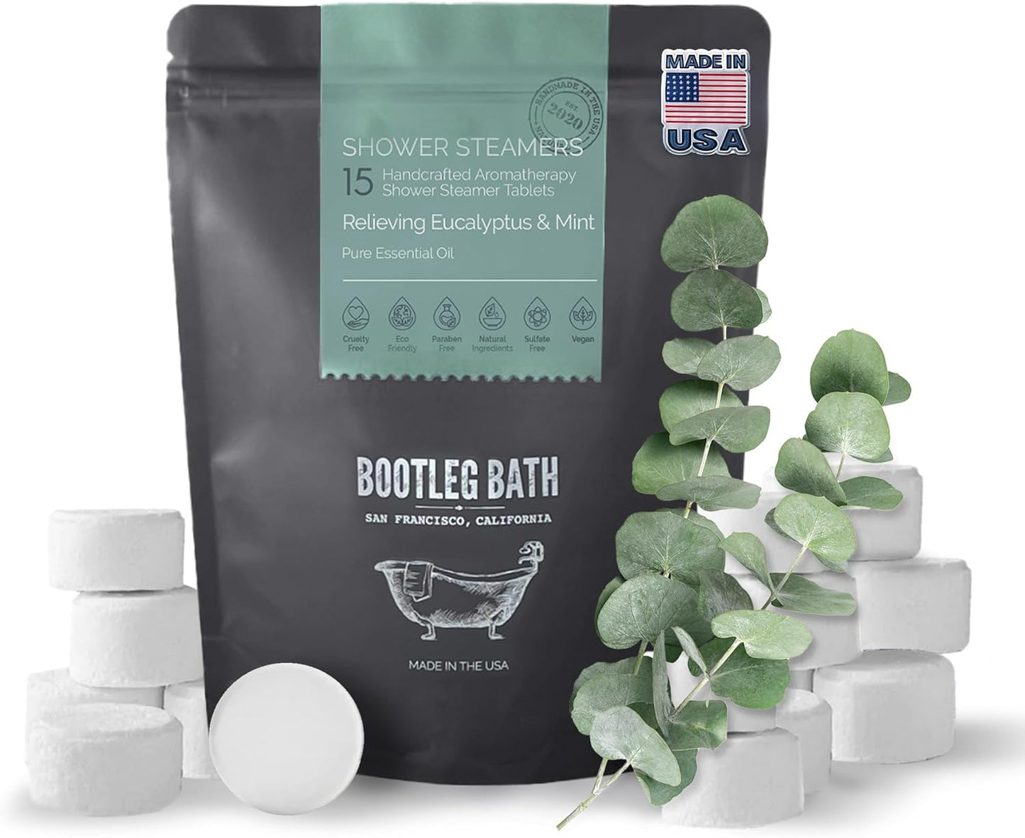 Shower Steamers Aromatherapy Eucalyptus and Mint 15 Pack, 100% Pure Essential Oil, All Natural, for Men and Women, Made in USA