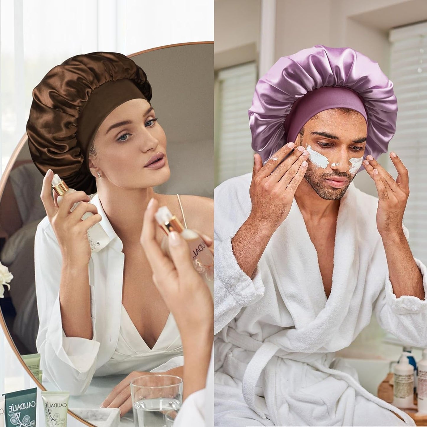 Satin Silk Bonnet for Sleeping, Double Layer Silk Sleep Cap for Men & Women, Soft Satin Lined Bonnet for Curly Hair