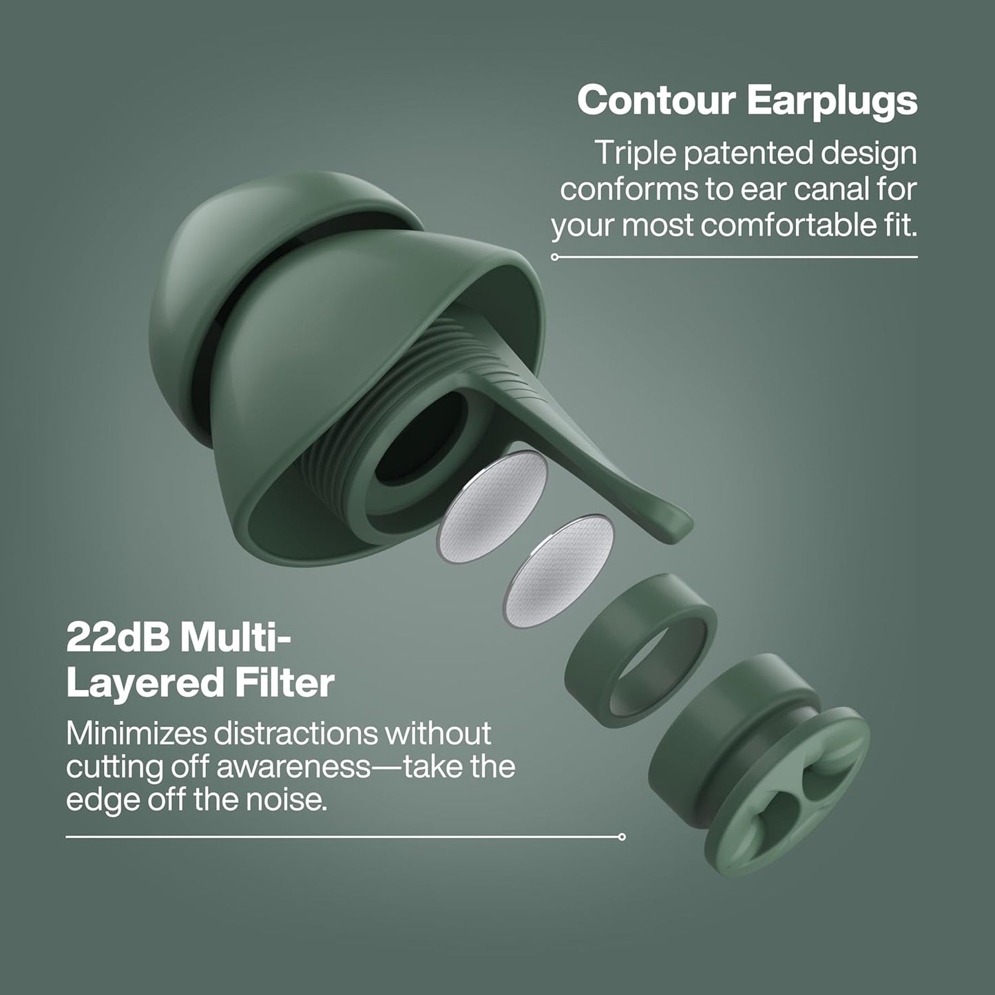 EarPeace Everyday Ear Plugs for Noise Reduction & Noise Control – High-Fidelity Earplugs, Comfortable & Reusable Earplugs for Travel,Sleep,Work,Snoring Blocking,Includes Carrying Case – Forest (Green)