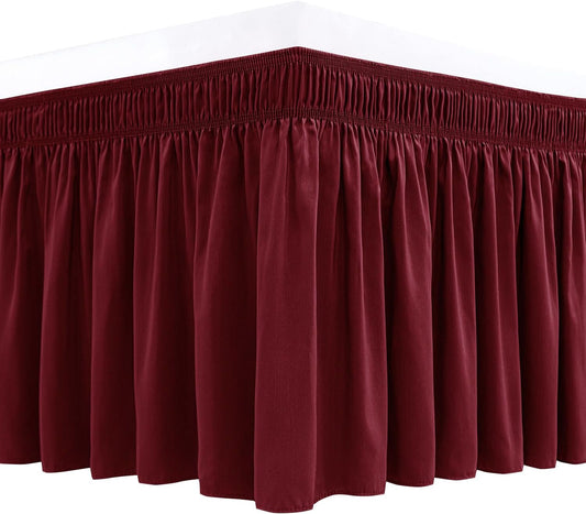 Biscaynebay Wrap Around Bed Skirts for King & Cal King Beds 18" Drop, Burgundy Adjustable Elastic Dust Ruffles Easy Fit Wrinkle Resistant Silky Luxurious Fabric Machine Washable