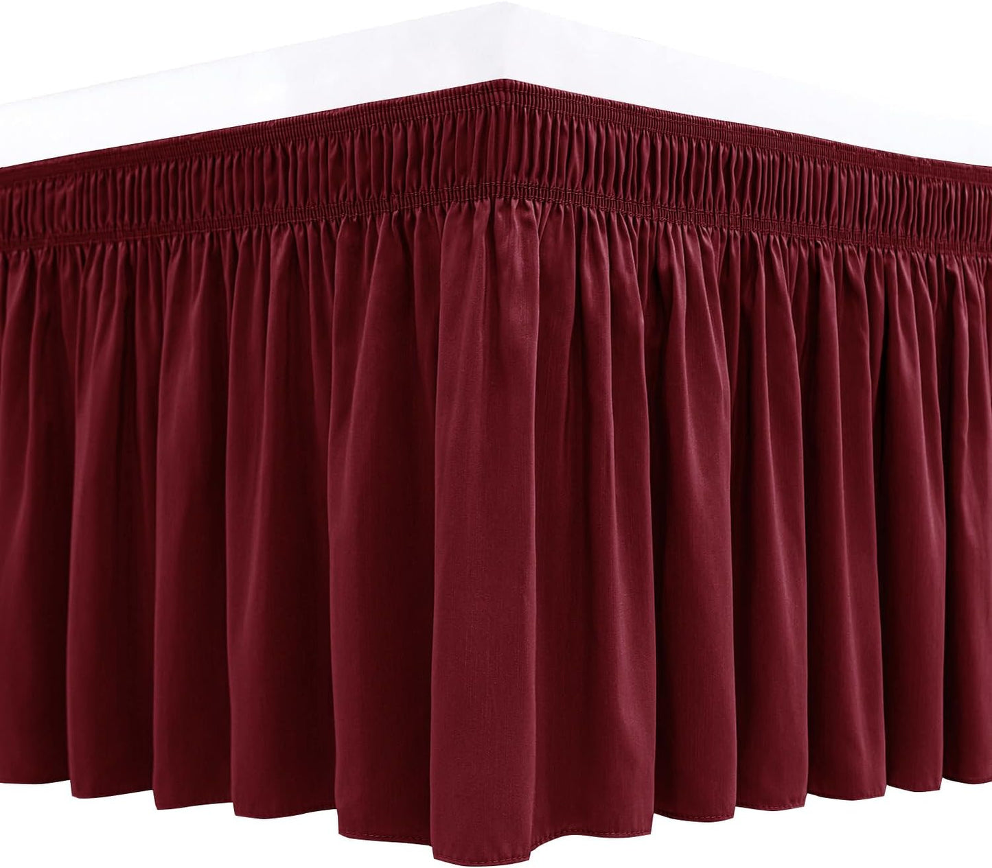 Biscaynebay Wrap Around Bed Skirts for Twin & Twin XL Beds 15" Drop, Burgundy Adjustable Elastic Dust Ruffles Easy Fit Wrinkle & Fade Resistant Silky Luxurious Fabric Machine Washable