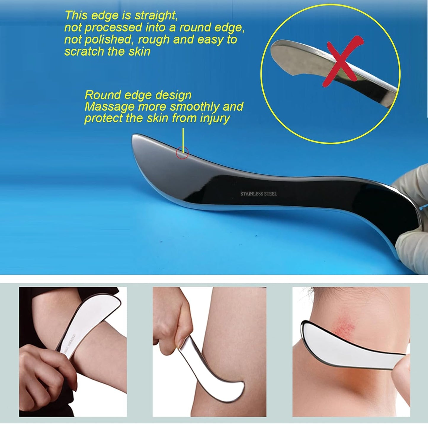 BYYDDIY Stainless Steel Gua Sha Muscle Scraper Scraping Massage Tool Kit,IASTM Tools, Great Soft Tissue Physical Therapy Used for Back, Legs, Arms,Neck (L-SD2B)