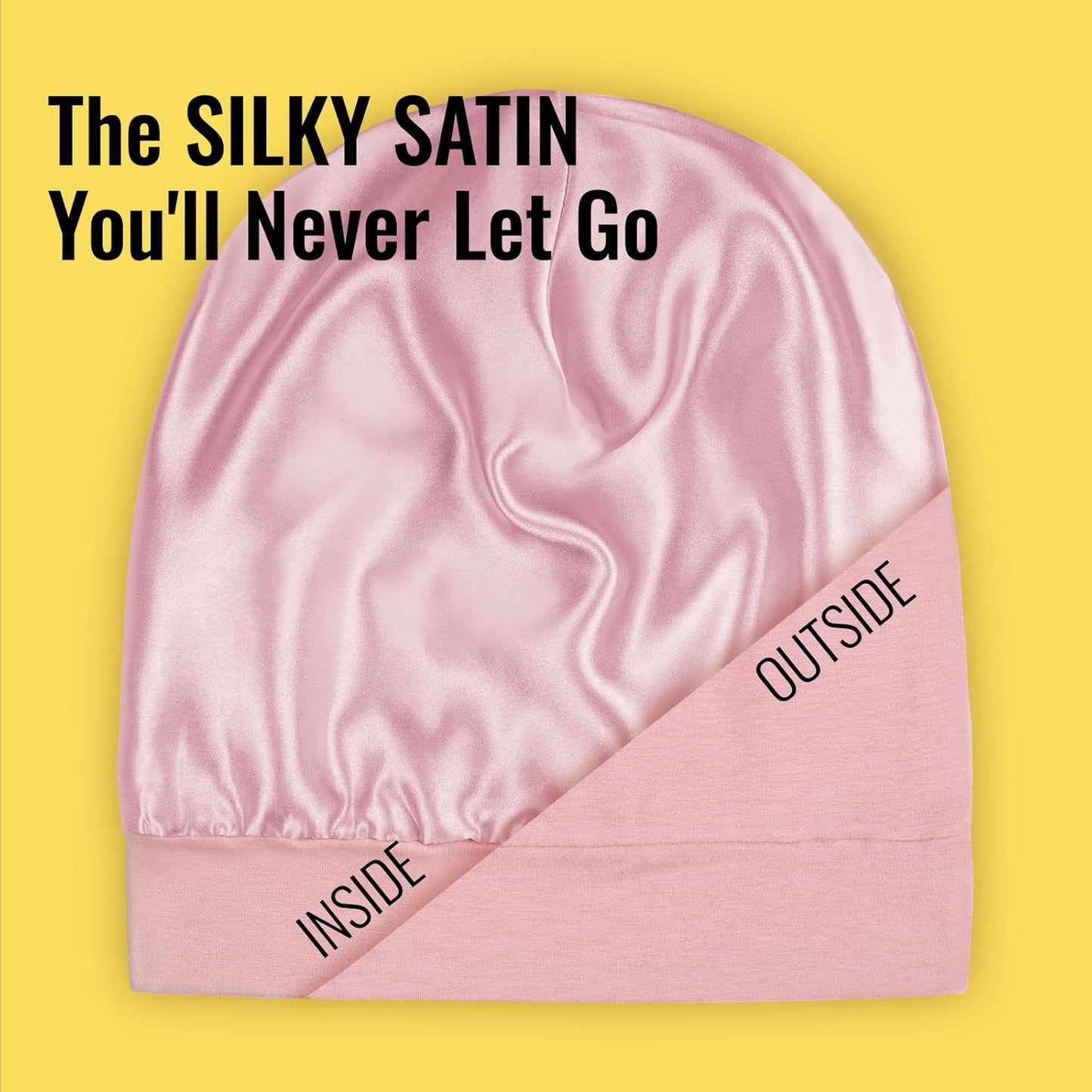 PARISBELLA Satin Sleep Cap Bonnet for Women, Stay On All Night Hair Wrap with Adjustable Strap for Curly Hair, Pink, Pack of 1