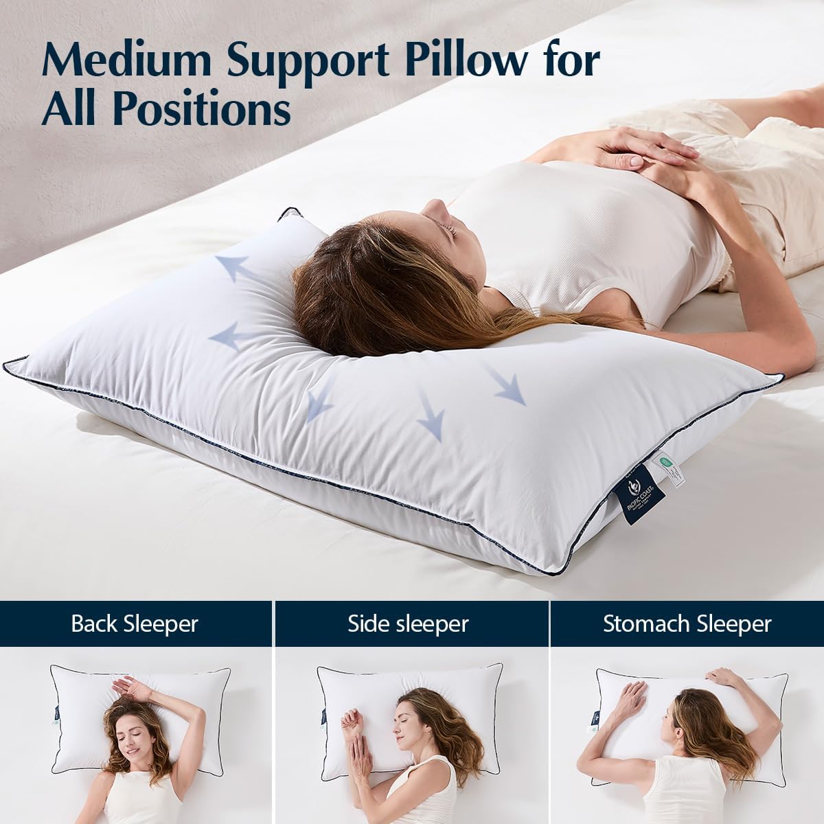 Pacific Coast White Goose Down Fiber Bed Pillow, Hotel Collection Pillow for Back, Stomach and Side Sleeper, Medium Supportive, Downproof, Standard Pillow 1 Pack