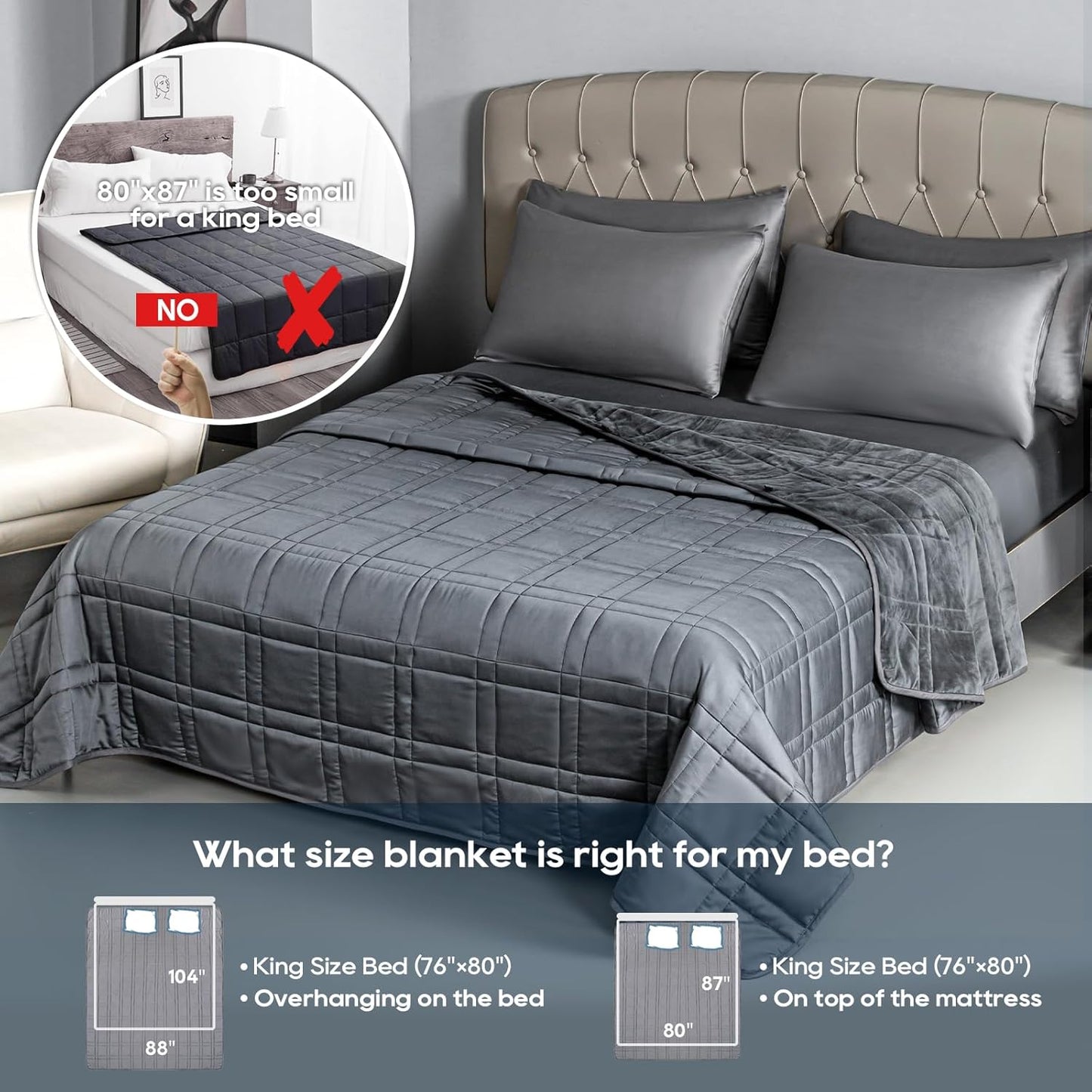 Double-Sided Weighted Blanket King Size 30lbs(88''x104'', All Season Use), Warm Short Plush and Cool Tencel Reversible Weighted Blanket, California King Size for Adults & Couple - Carry Bag Included