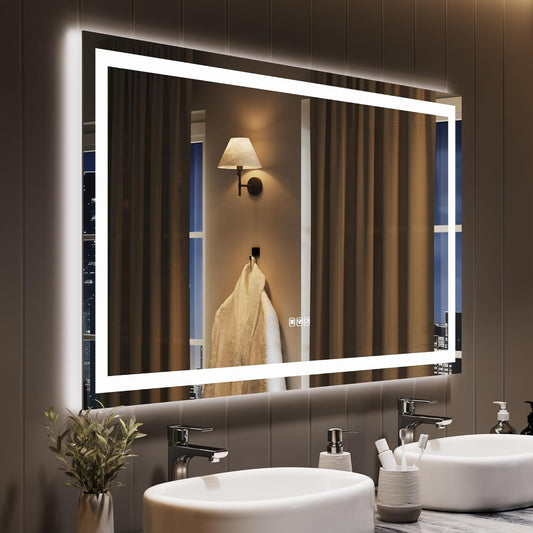 GarveeHome 50x28 LED Bathroom Mirror with Lights, Dimmable, Anti-Fog, Backlit + Front Lit, Smart Bathroom Vanity Mirror for Wall, Memory Function, Shatter-Proof (Horizontal/Vertical)