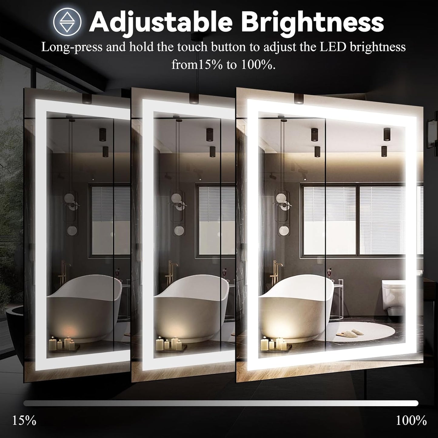 VooBang Bathroom Mirror with Lights 36 x 55 inches - 3 Adjustable Lighting Modes LED Bathroom Vanity Mirror, Anti-Fog, Memory Function, Tempered Glass, Wall Mounted Horizontally Vertically