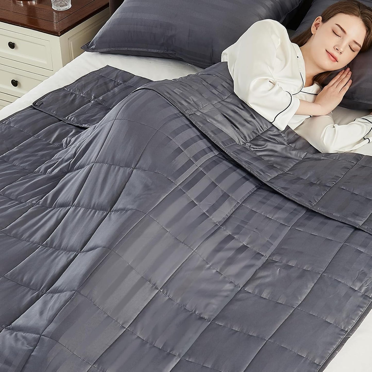 Weighted Blanket King Size (88"x104" 25lbs),Ultra Soft and Cozy Cooling Weighted Blanket King Size for Adult,Heavy Blanket with Machine Washable Soft Blanket, Stripe Grey