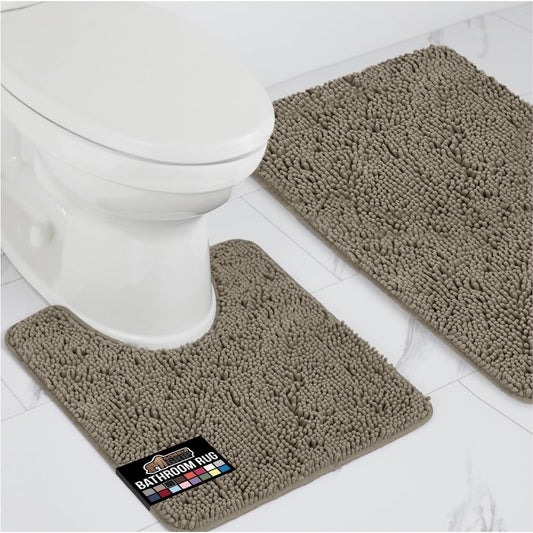 GORILLA GRIP Bathroom Rug Sets, Soft Chenille 2 Piece Area Rugs Set, Toilet Base Mat and 30x20 Carpet, Absorbent Microfiber Washable Mats Dry Quickly, Home Décor and Bath Room Accessories, Latte
