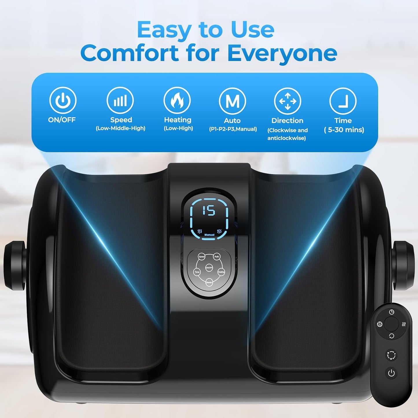 Foot Massager Machine with Heat - Shiatsu Deep Kneading for Foot Relaxation, 3 Speed & 4 Modes, Versatile Control Methods, Gift for Men Women