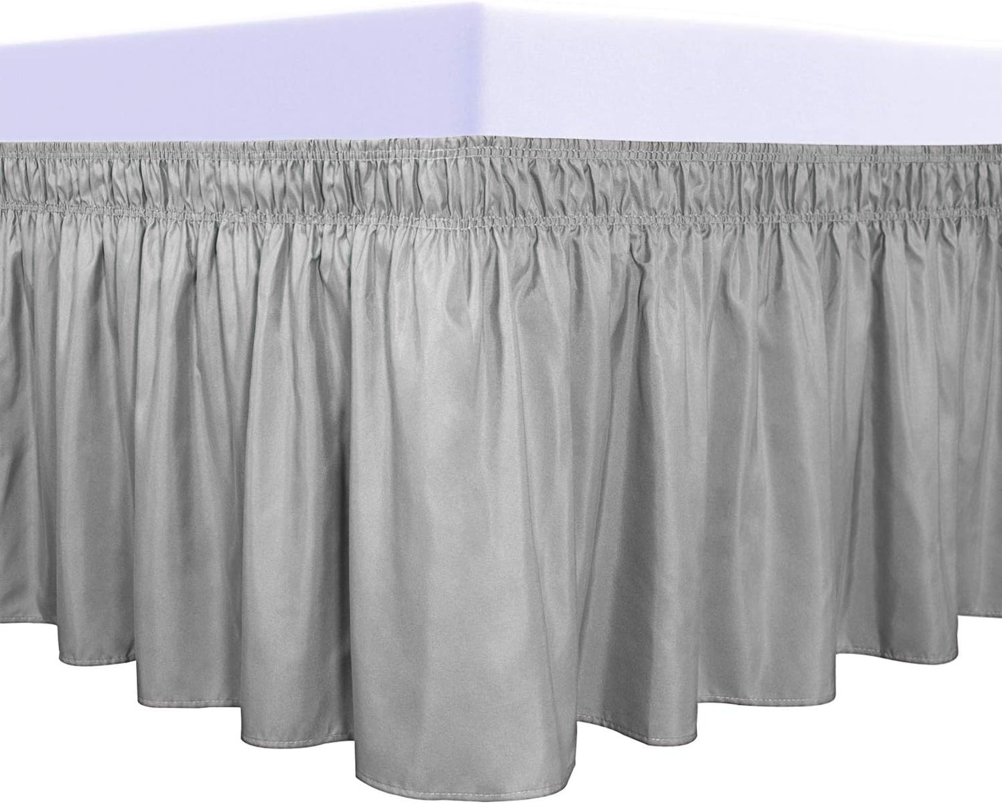 PureFit Wrap Around Ruffled Bed Skirt with Adjustable Elastic Belt - 14 Inch Drop Easy to Put On, Wrinkle Free Bedskirt Dust Ruffles, Bed Frame Cover for Twin,Twin XL and Full Size Beds, Light Gray
