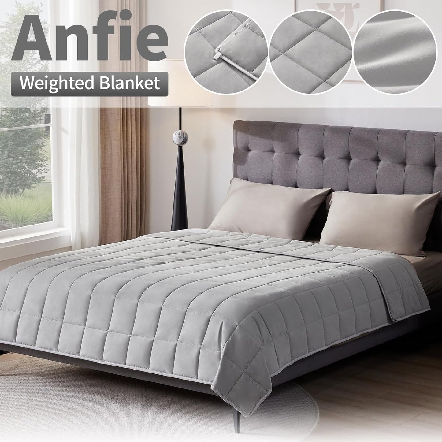 anfie Weighted Blanket(48"x72" 15lbs Twin Size),Ultra Soft and Cozy Cooling Weighted Blanket for Adult,Heavy Blanket with Machine Washable Soft Blanket