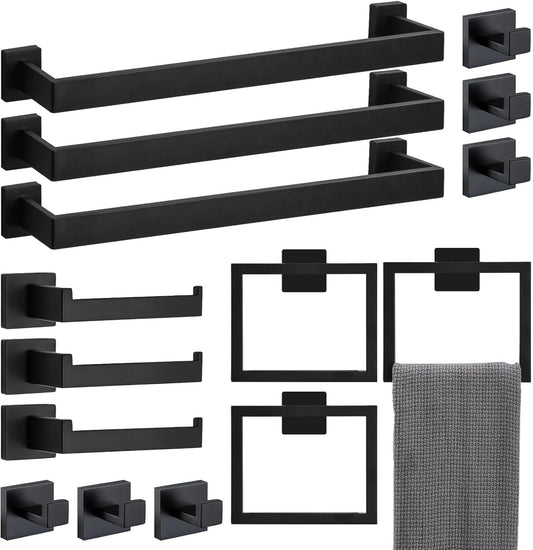 15 Pieces 23.6-Inch Bathroom Hardware Accessories Set,Black TStainless Steel Bathroom Hardware Set,Bath Towel Bar Kit