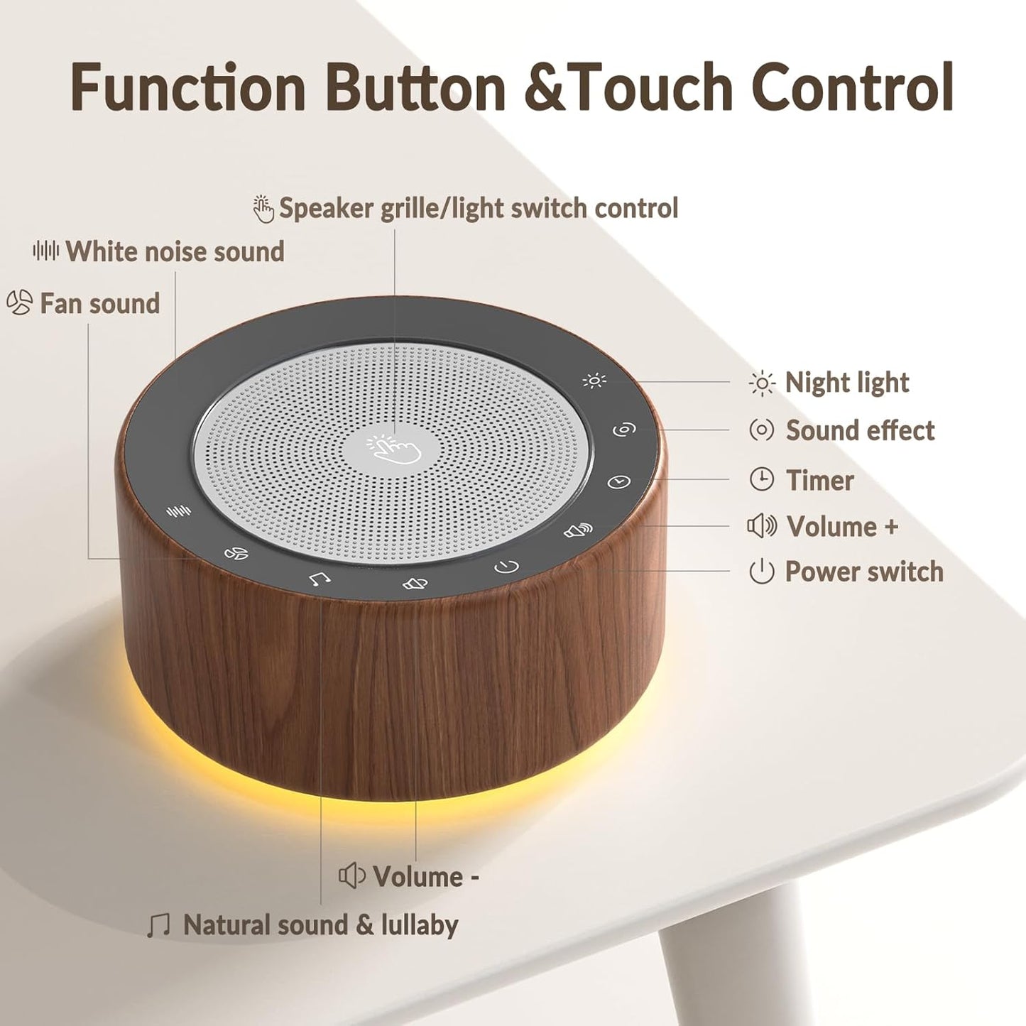Nursery Lamp with Sound Machine, Mood Lighting, 7 Colors Night Light, 30 Soothing Sounds, White Noises for Baby, Adults. Timer, Plug in, Memory Function, Touch Control