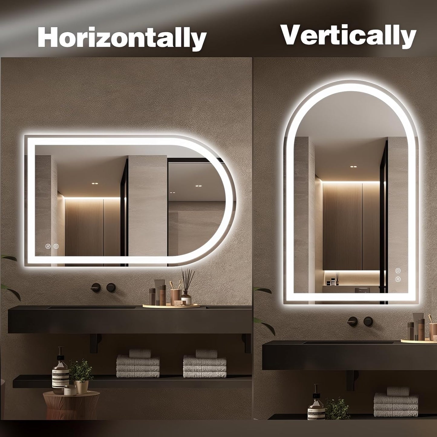 Niccy Arched LED Bathroom Mirror, 48x30 Arch Wall Mounted Frameless Bathroom Mirror for Vanity, Smart Lighted Frontlit Mirrors with Memory Function for Bathroom Bedroom Beauty Hair Salon