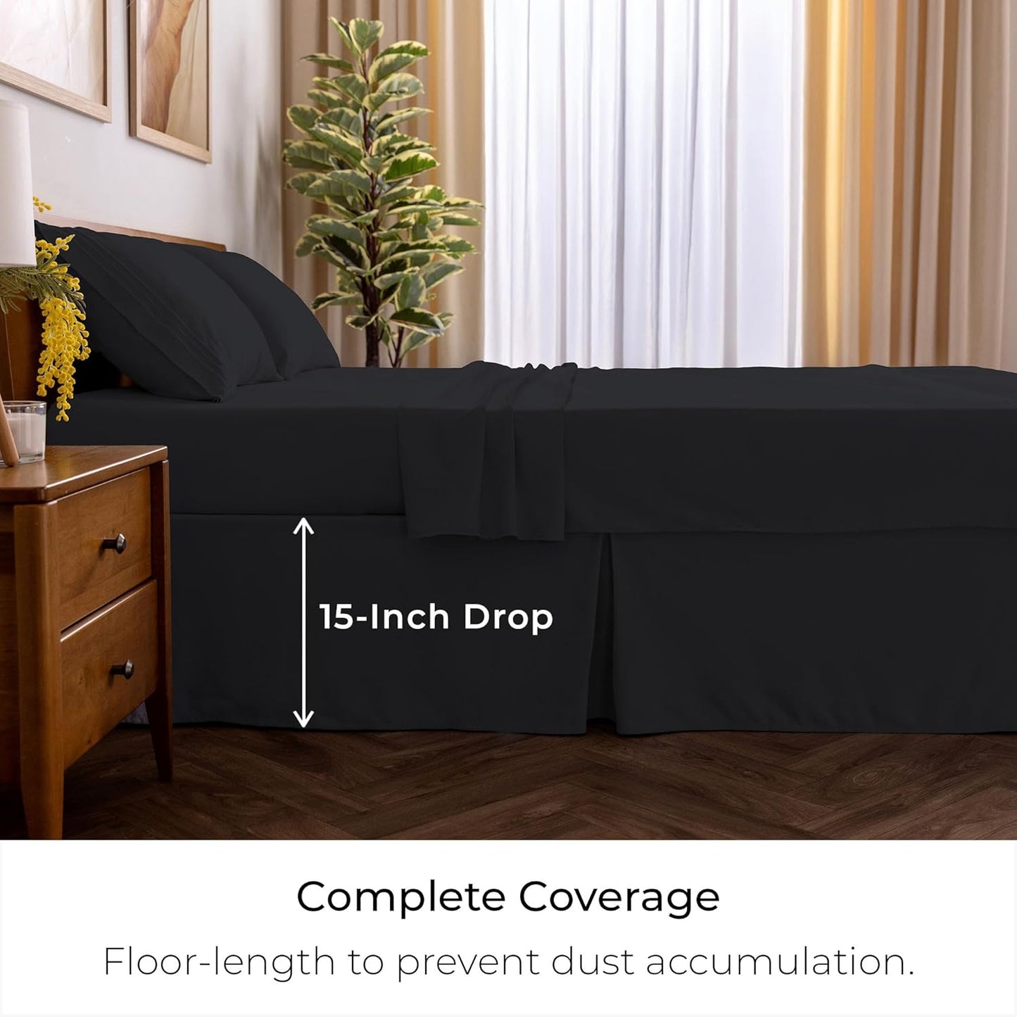 Mellanni Bed Skirt Full Size - Bed Skirting - 15-Inch Tailored Drop Pleated Dust Ruffle - Hotel Luxury Bedding - Wrinkle, Fade, Stain Resistant - 1 Bedskirt (Full, Black)