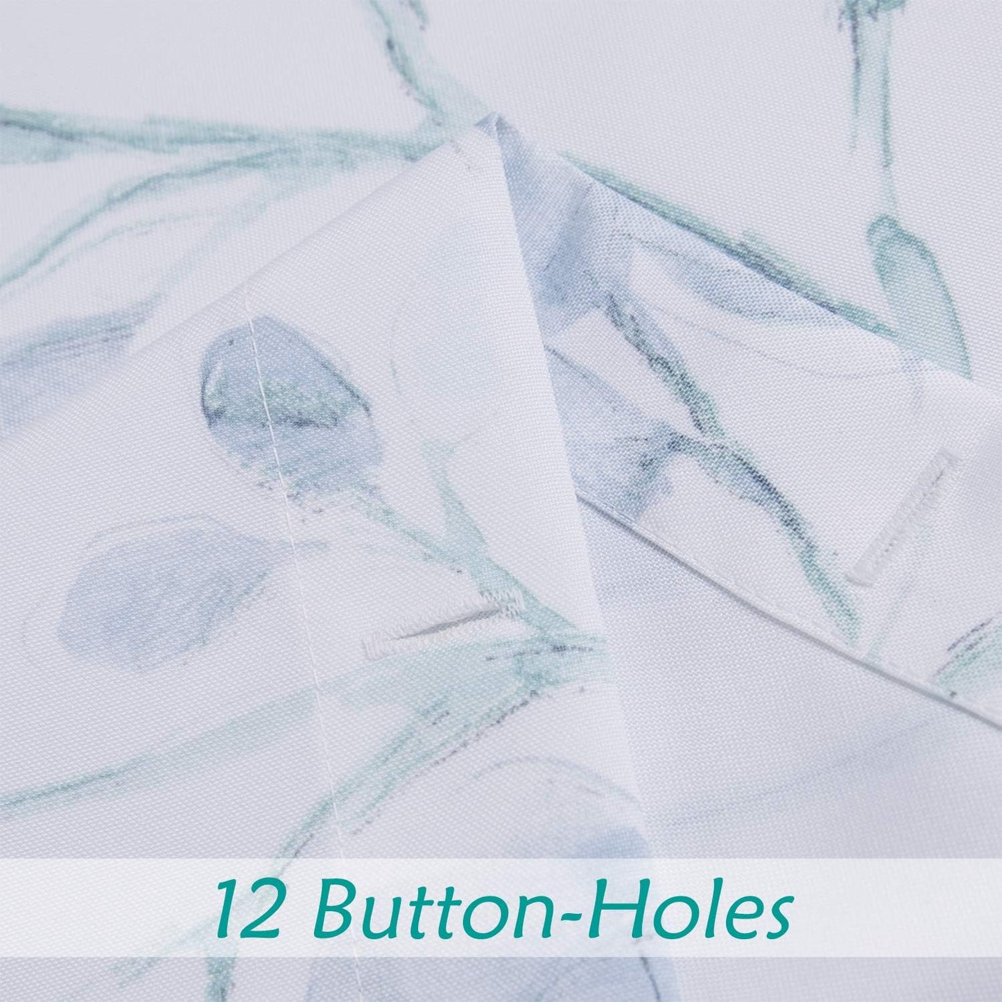 Central Park Teal Blue Leaf Shower Curtain Water Resistant Decorative Sweeping Floral Print Canvas Bathroom Spa Hotel Shower Curtain with Buttonholes (White, 70"x72")