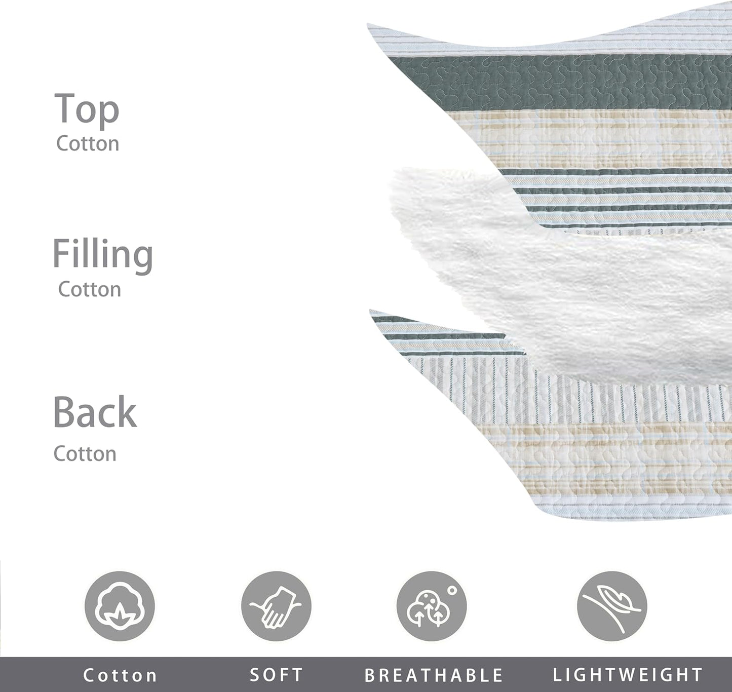 Homzard Twin Quilt, Cotton Comforter Set, Cream Grey Quilt Bedding,Reversible Lightweight Twin Bedspread,2 Pieces