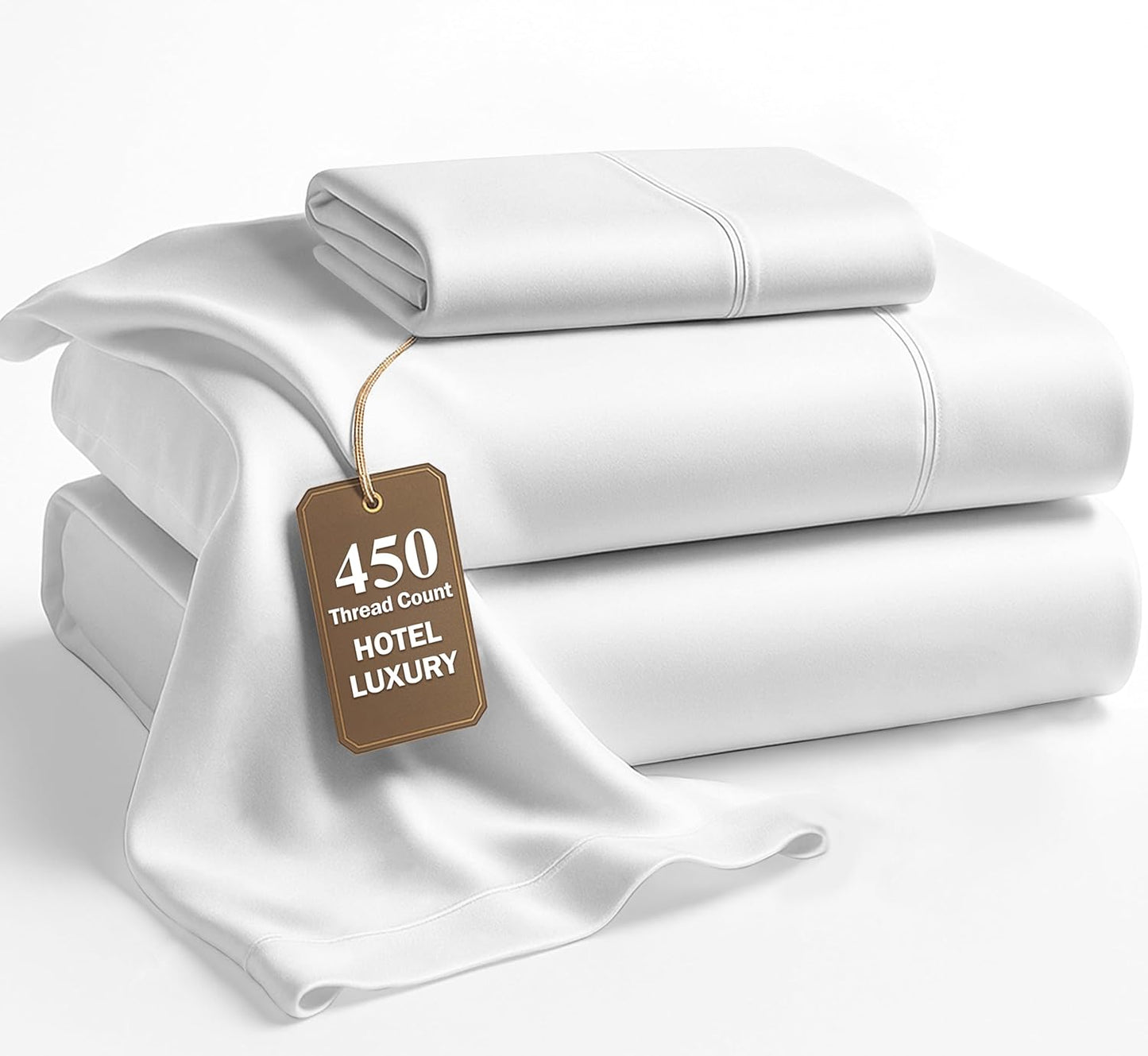 LANE LINEN Twin XL Sheet Sets – 450 Thread Count 100% Cotton Sheets, Cooling Sateen Weave, 15” Deep Pocket Fully Elasticized Fitted Sheet, Premium Dorm Room Bedding, White