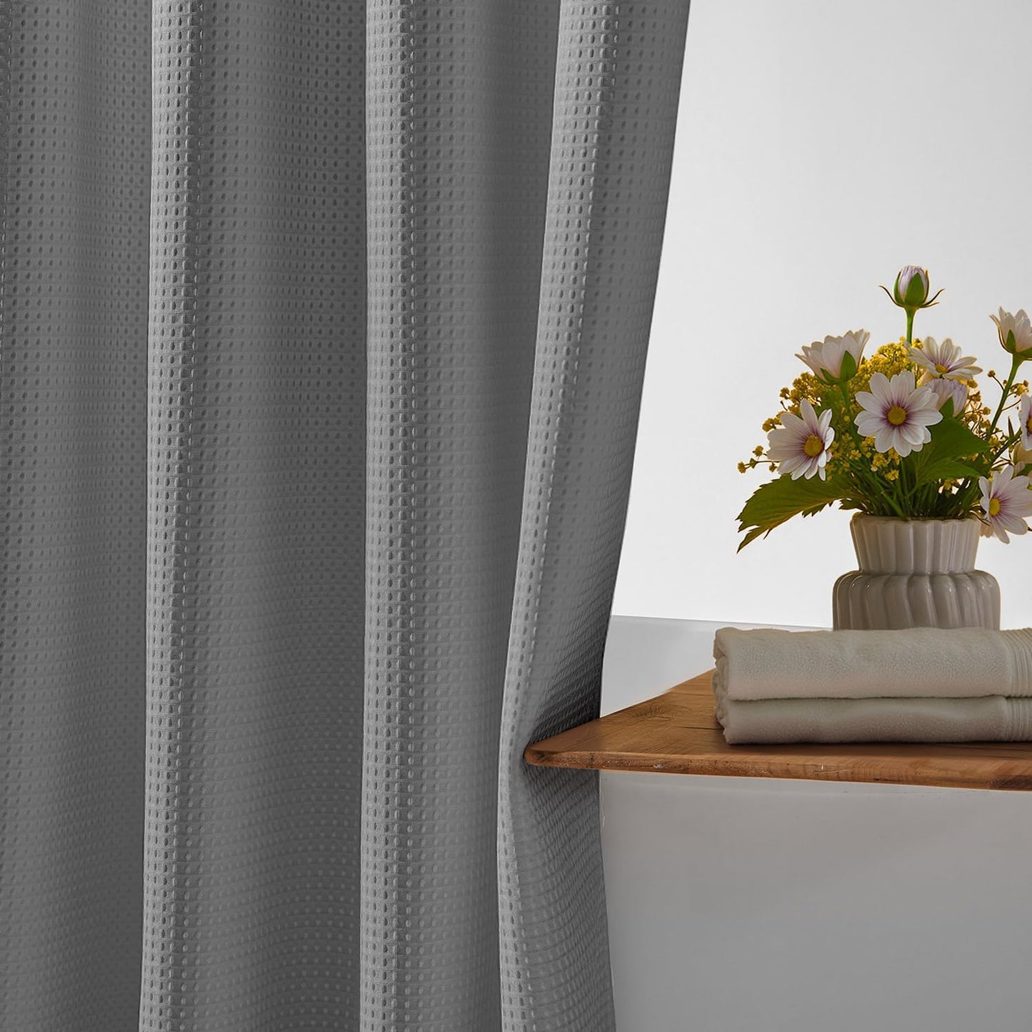 River Dream Heavyweight No Hooks Required Dotted Waffle Weave Shower Curtain with Snap in Liner -Stall 54W x 80H,Hotel Grade,Spa Like Bath Curtain,Gray