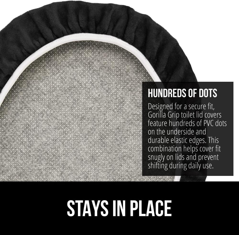 GORILLA GRIP Thick Memory Foam Bathroom Toilet Lid Seat Cover, Soft Velvet Topside, Machine Wash, Plush Cushioned Covers Fits Most Size Lids, Decorative Bath Room Accessories, 19.5x18.5, Black
