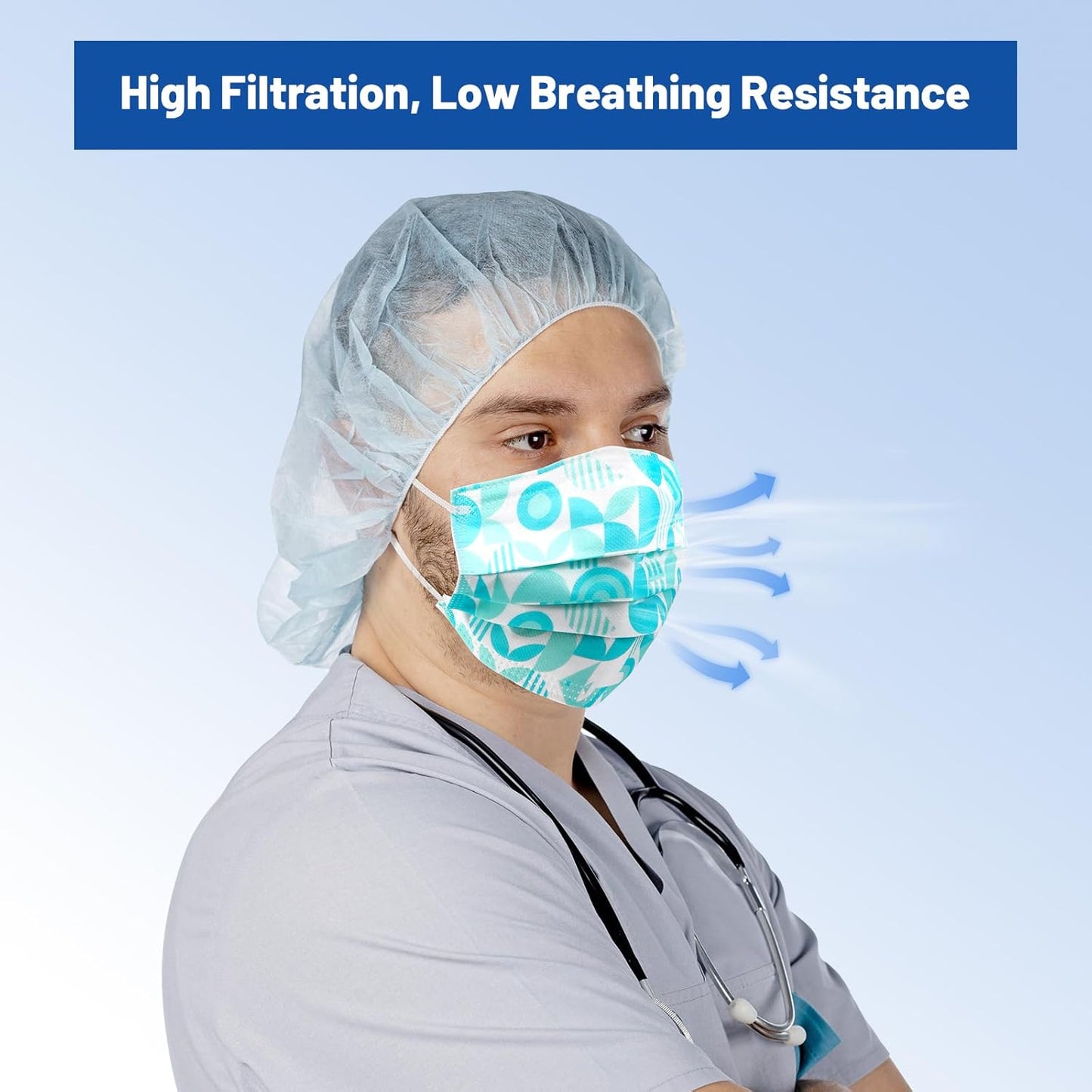 JMU 500 Pcs Multicolor Disposable Face Masks, 4-Ply ASTM Level 3 Medical Face Masks for Adults, 10 Box