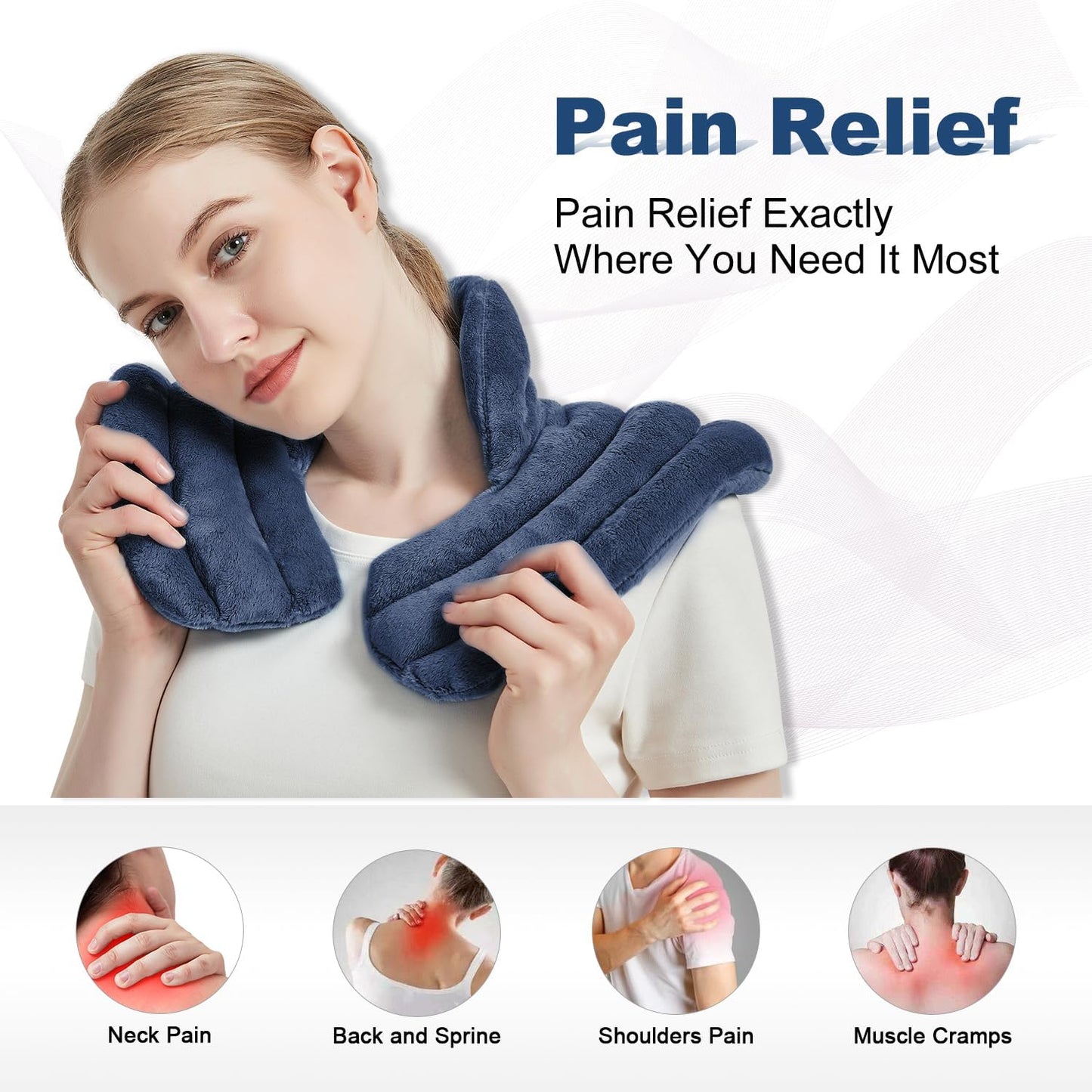 Neck Heating Pad Microwavable for Shoulders, Warmer Wrap Microwave Heating Pad for Neck and Shoulders for Pain Relief (Navy Blue)