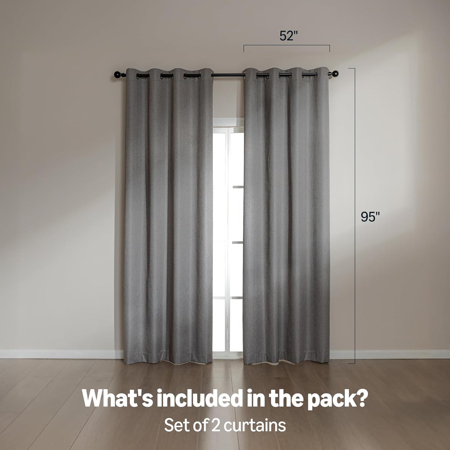 Amazon Basics Faux Linen Blackout Curtains for Bedroom and Living Room, 2-Piece Set with Grommets, 52" W x 95" L, Grey