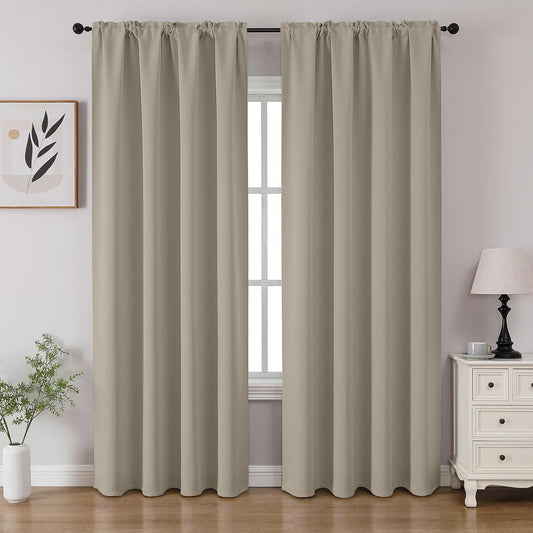 CUCRAF Light Beige Blackout Curtains 96 inch Length 2 Panels Set, Rod Pocket Room Darkening Drapes for Bedroom Living Room, Insulated Thermal Light Blocking Window Curtain (W52 x L96 Inch)