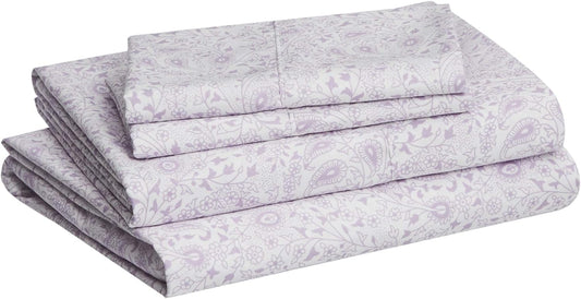 Amazon Basics Lightweight Super Soft Easy Care Microfiber Bed Sheet Set with 14" Deep Pockets - King, Lavender Paisley