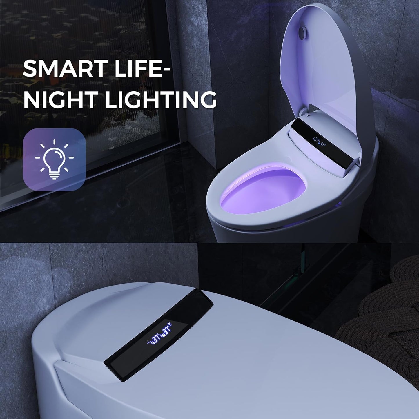 Bidet Toilet, One Piece Toilet with Tankless, Heated Toilet Seat, Bidet Warm Water, Dryer, Foot Sensor Operation, Auto Toilet Flushing