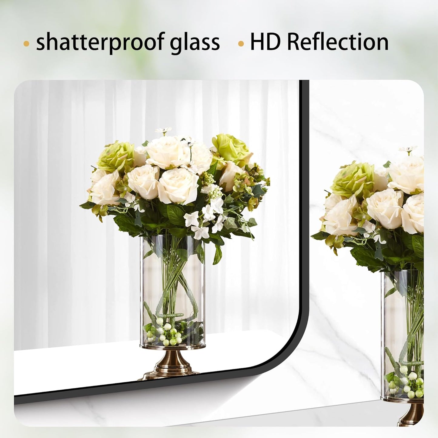 40" x 48"Bathroom Mirror, Matte Black Wall Mirror with Metal Frame, Decorative Rectangular Vanity Mirror for Bedroom Bathroom Living Room Entryway (Horizontal/Vertical)