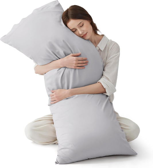 Bedsure Body Pillow Cover, Cooling Body Pillow Pillowcase for Hot Sleepers, Rayon Derived from Bamboo, Breathable & Silky Soft Long Pillow Case Cover with Envelope Closure, Light Grey, 20x54 Inches