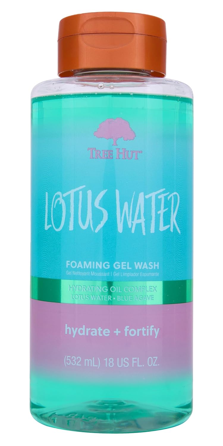 Tree Hut Lotus Water Foaming Gel Wash, Hydrating & Moisturizing Body Wash with Shea Butter & Nourishing Essential Oils, Daily Cleanser for Soft Smooth Skin, 18 fl oz