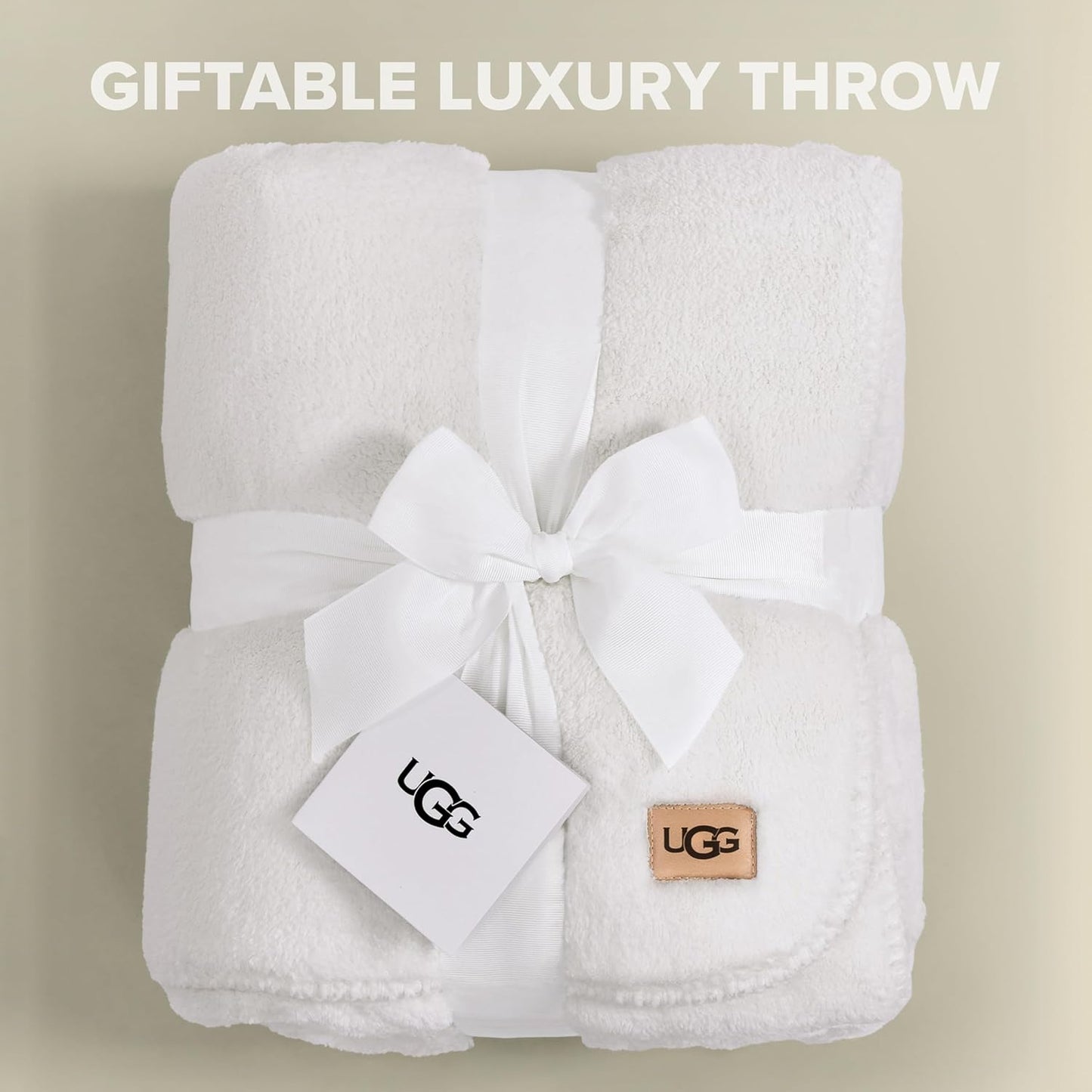UGG Plush Twin Blanket, Soft Cozy Fleece Blanket for Bed, Luxury Fluffy Oversized Throw for Couch, Washable Hypoallergenic Cute Room Decor, 66" x 90", White Snow (Whitecap)