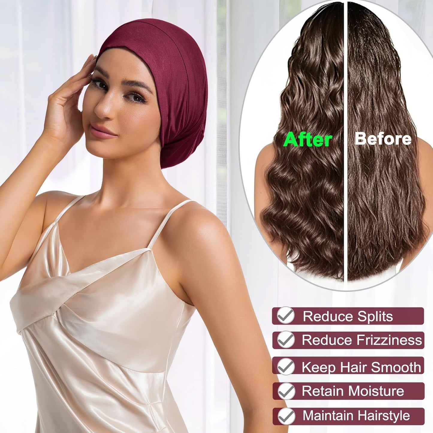 Sleep Cap Bonnet for Sleeping Black Women Men, Adjustable Cooling Lining Bonnets for Curly Hair Wrap Braids Beanie Night Hat