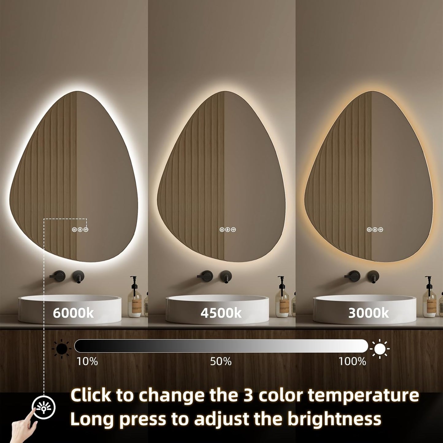 Led Mirror for Bathroom, 30"x 48" Bathroom Vanity Mirror with Lights, Human Body Sensing, Anti-Fog, 3 Colors and Dimmable, Backlit Light Up Bathroom Mirror Wall Mounted.
