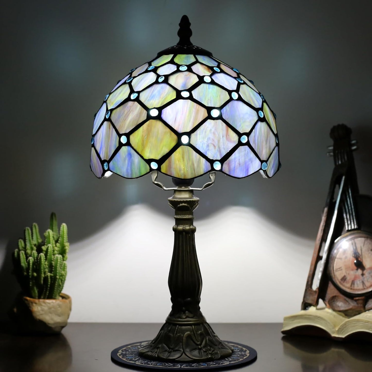 Small Tiffany Table lamp, Suitable for Bedroom nightstands, Living Room Table Lamps, Stained Glass Table lamp, 8-inch Reading lamp for Home and Office use