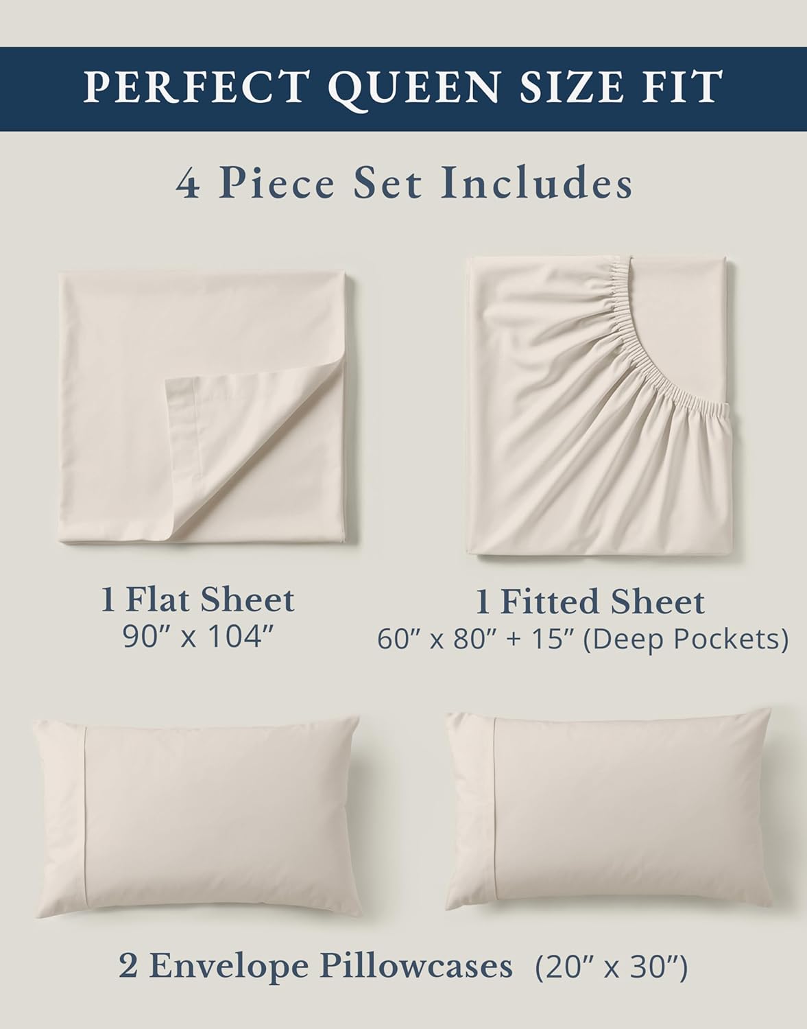 LANE LINEN 100% Organic Cotton Queen Sheet Set, 4Pc Cotton Sheets Queen Size Bed Set, Soft Percale Weave, Deep Pocket Queen Sheets, Hotel-Quality Bed Sheets Queen Size - Glacier Grey