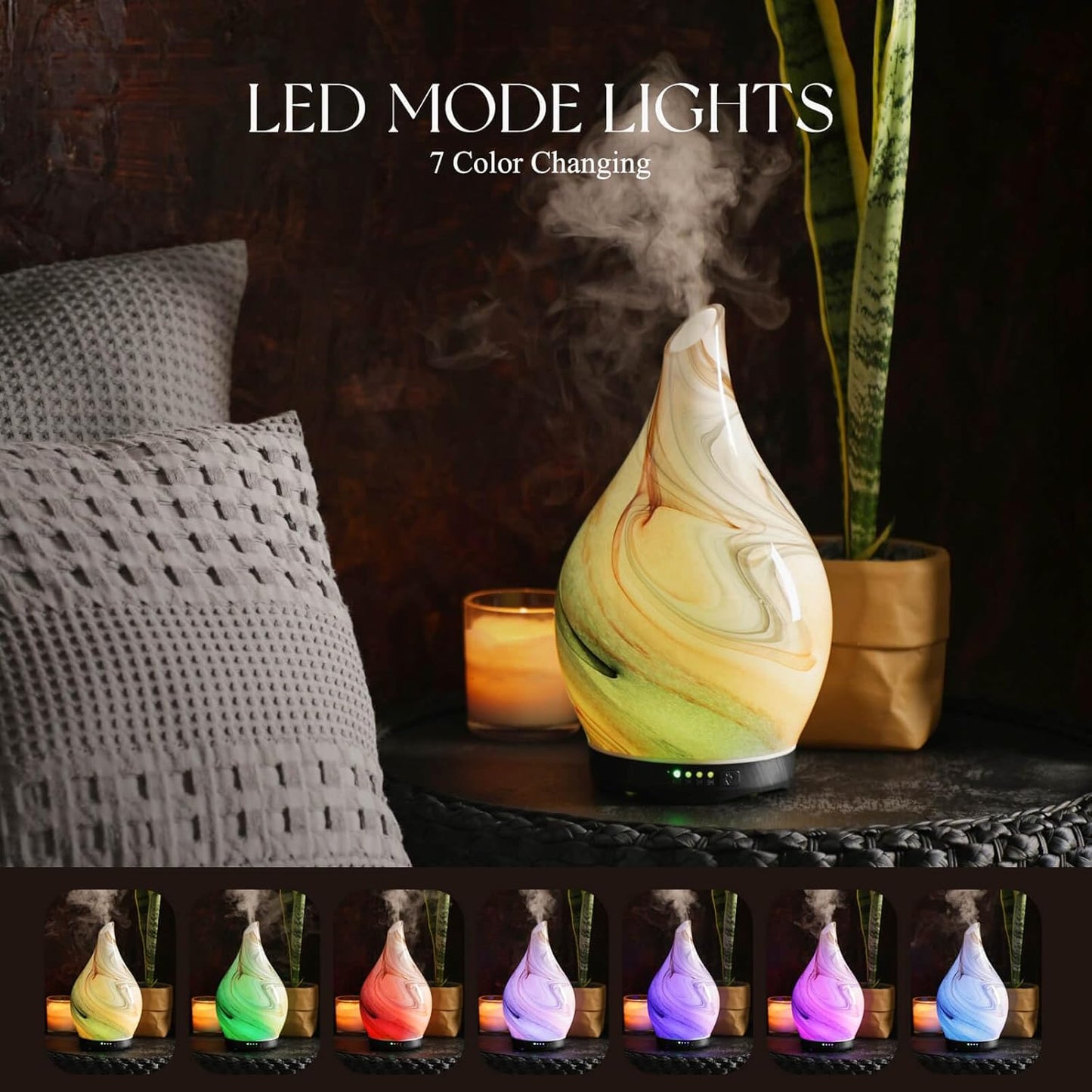 Porseme 280ml Essential Oil Diffuser Glass Color Changing Aroma Air Diffusers Aromatherapy Ultrasonic Cool Mist Humidifier 7 Running Hours Waterless Auto-Off for Sleeping, Yoga, Spa (Jupiter)