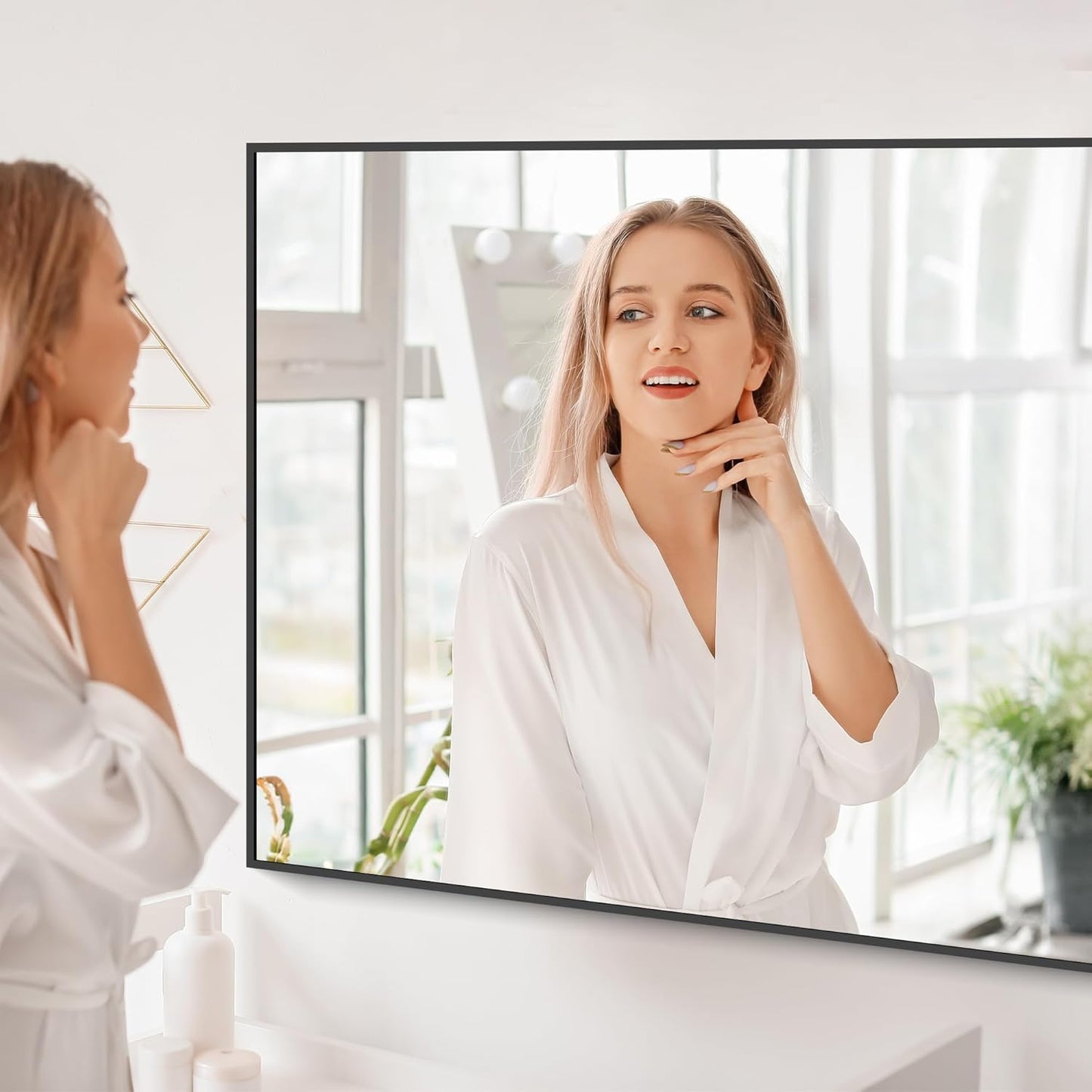 Black Bathroom Mirror for Wall, 60x30 Inch Rectangle Mirrors with Metal Frame, Modern Vanity Wall Mirror Decor for Bathroom Living Room, Entryway Hangs Horizontal or Vertical