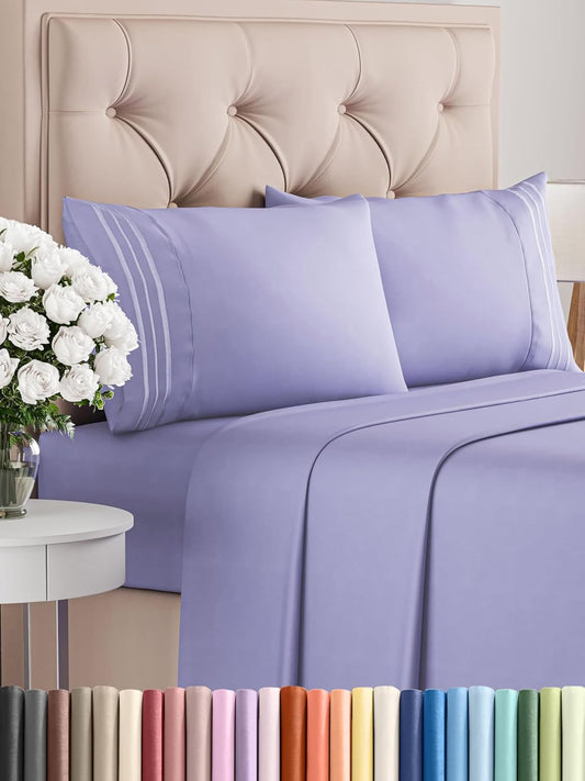 Full Size 4 Piece Sheet Set - Comfy Breathable & Cooling Bed Sheets Set - Hotel Luxury Bedding for Women, Men, Kids, Teens, Boys & Girls - Deep Pockets, Ultra-Soft, Wrinkle Free - Oeko-Tex - Lavender