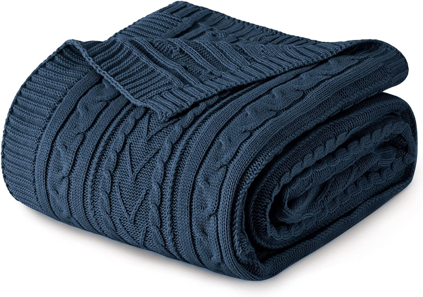 Aormenzy Navy Blue Cable Knit Throw Blanket Queen Size for Bed Couch Sofa, Super Soft Cozy Knitted Blanket 90" x 90" Bed Blankets Full Size