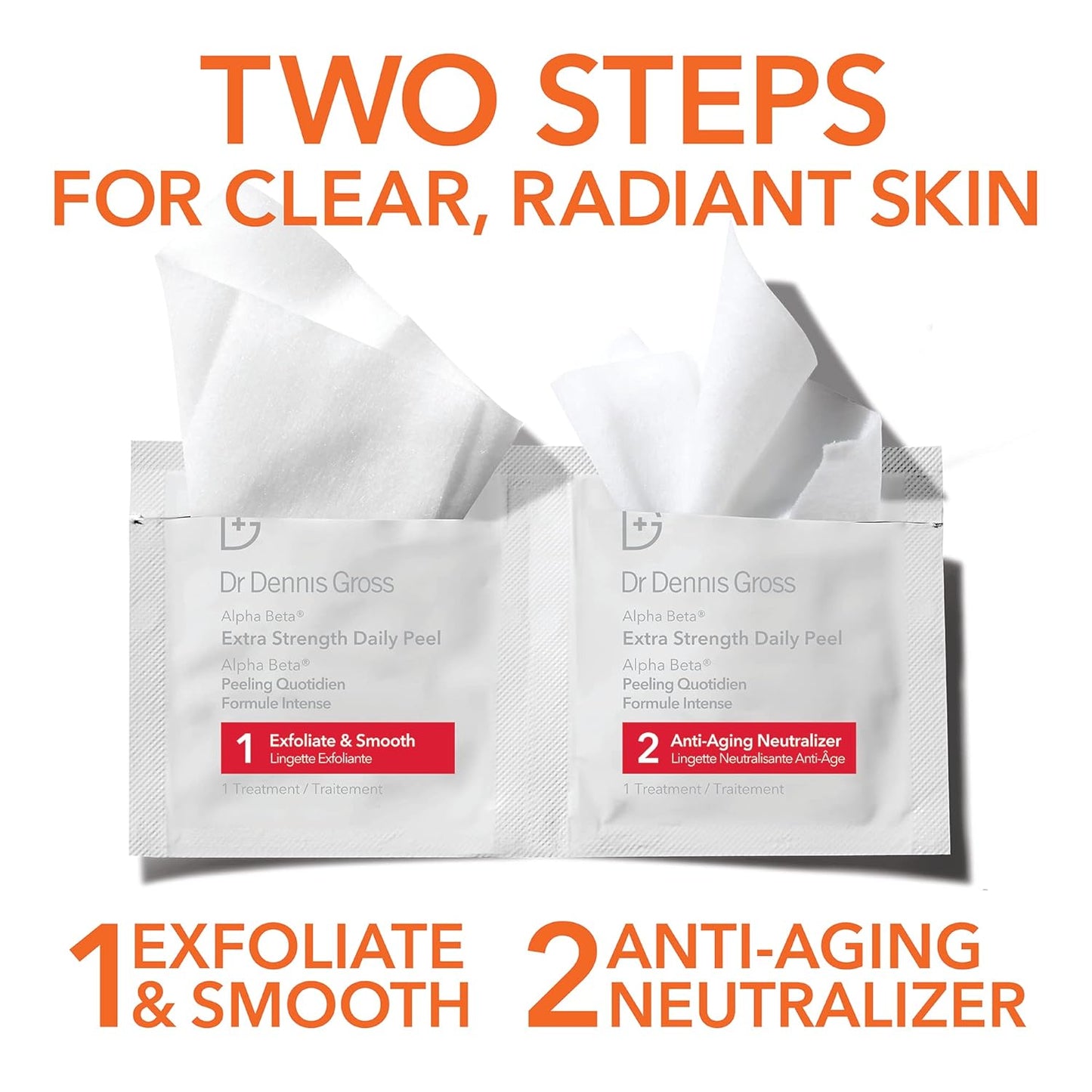 Dr. Dennis Gross Alpha Beta Extra Strength Daily Peel – 2-Step Exfoliating Pads for Enhanced Anti-Aging, Smoother Skin, and Radiant Complexion, 60 Treatments