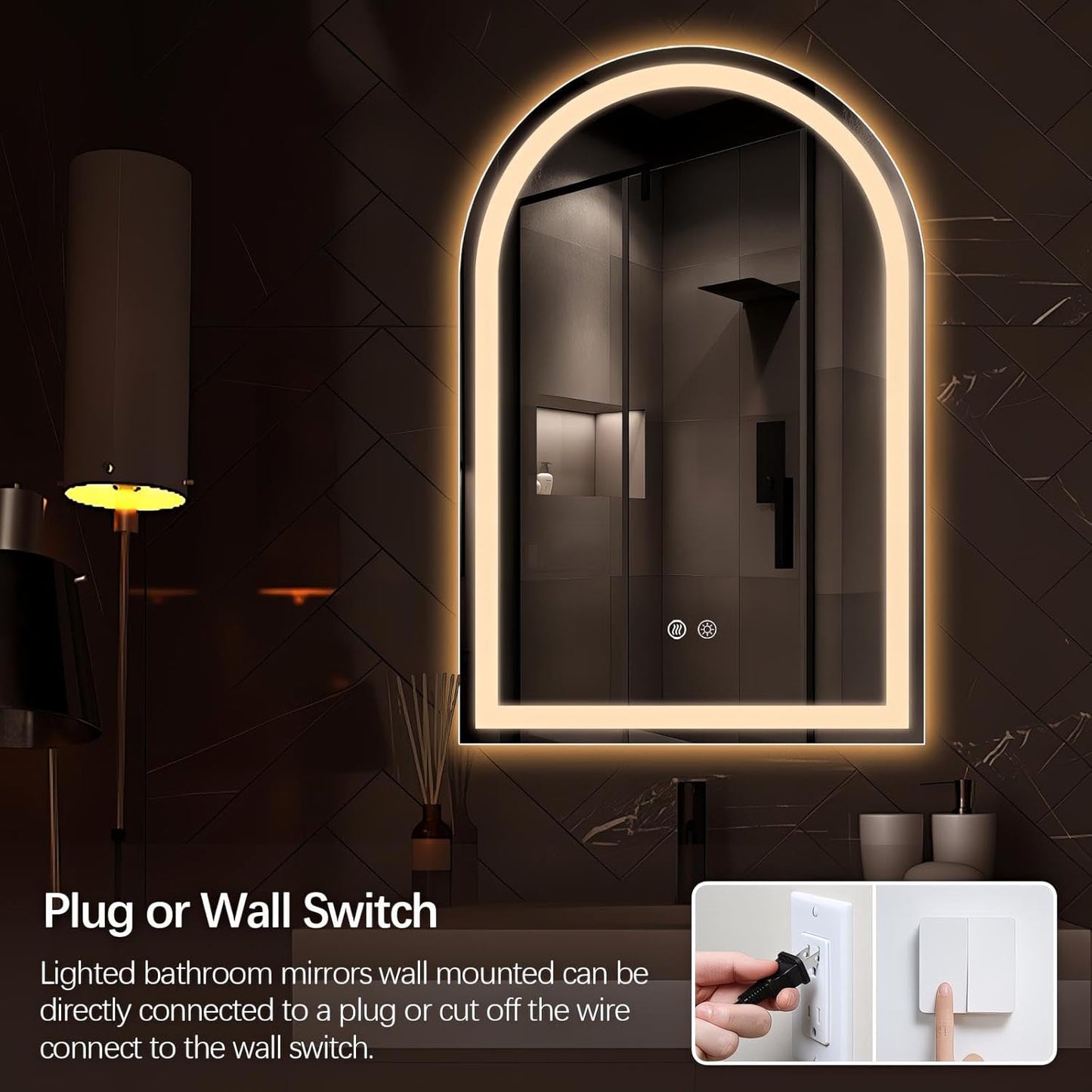 Niccy Arched LED Bathroom Mirror, 30x20 Arch Wall Mounted Frameless Bathroom Mirror for Vanity, Smart Lighted Frontlit Mirrors with Memory Function for Bathroom Bedroom Beauty Hair Salon
