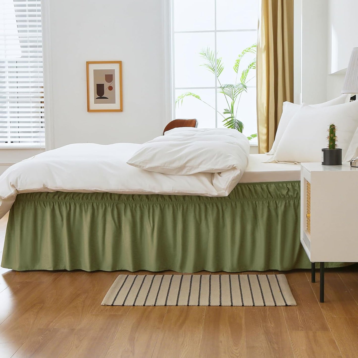 MEILA Queen Bed Skirt, Wrap Around Ruffle Bed Skit for Queen Beds with 24 inch Drop, Elastic Dust Ruffles Easy Fit Wrinkle & Fade Resistant, Sage