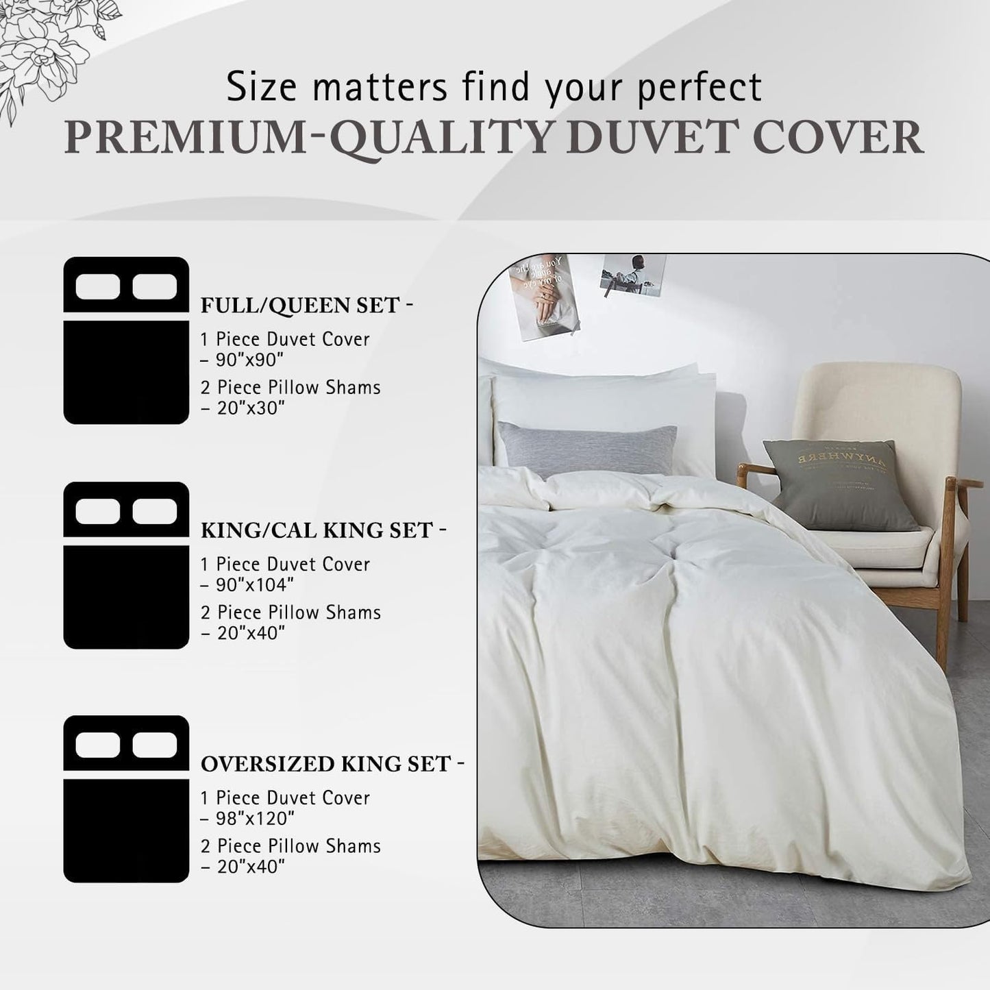 1000 Thread Count Queen Duvet Cover 100% Egyptian Cotton Solid Long Staple Luxury Quality Sateen Weave Durable Soft Comfy Comforter Cover with Zipper Closure & Corner Ties