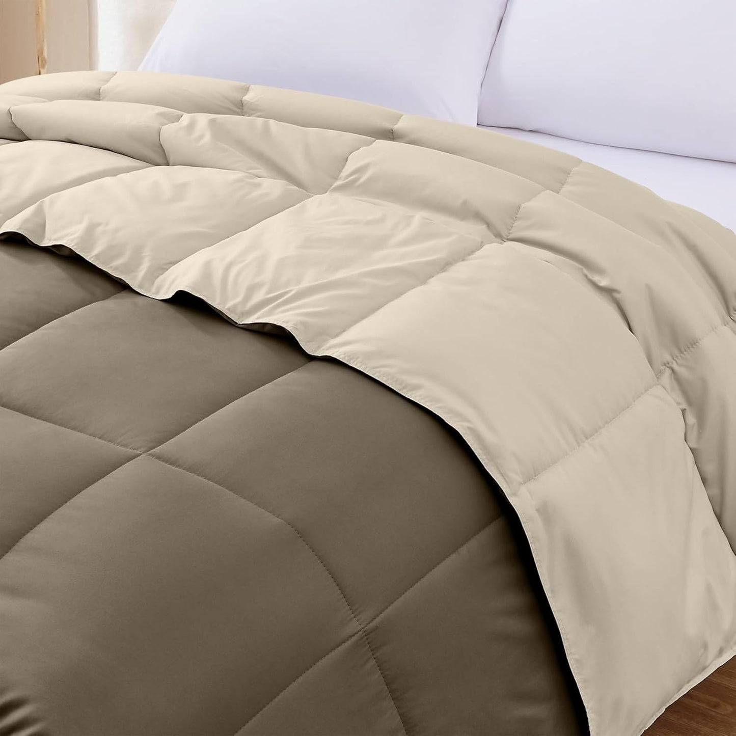 Modern Threads Down Alternative Reversible Comforter Taupe/Champagne Queen